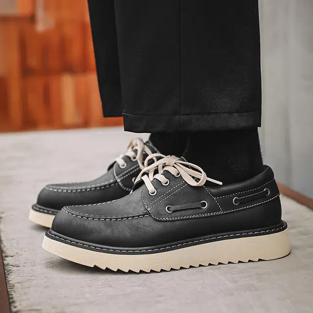 百伦韩 二层牛皮 厚底增高 复古时尚 低帮 生活休闲鞋 男款
