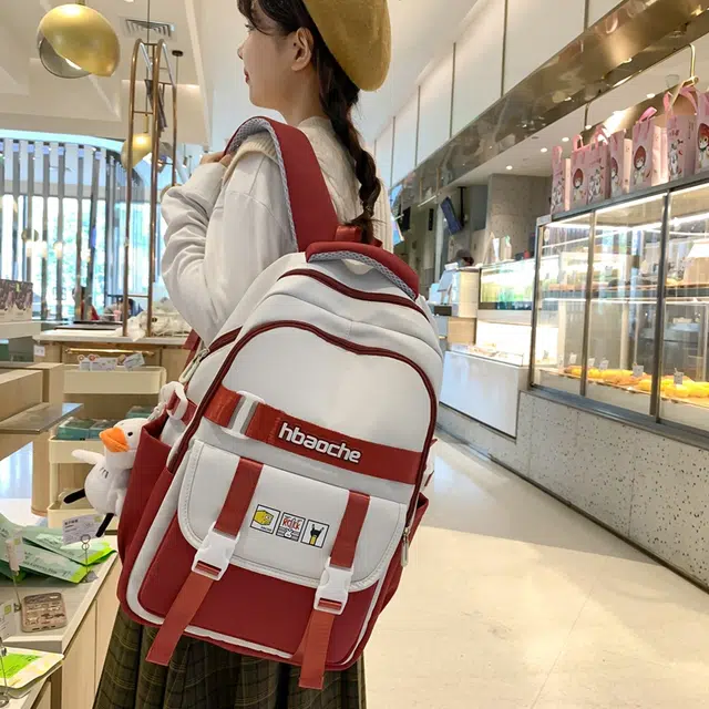 三只小鸭 大容量轻便 尼龙 双肩包 女款 黑色/红色/卡其色/绿色