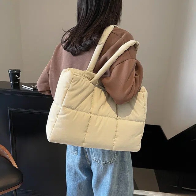 三只小鸭 简约托特包上课通勤 布 单肩包 女款 米白/卡其/灰色/黑色