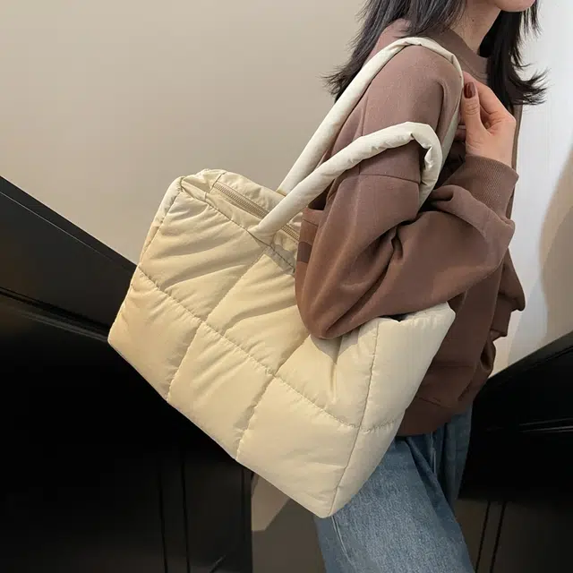 三只小鸭 简约托特包上课通勤 布 单肩包 女款 米白/卡其/灰色/黑色