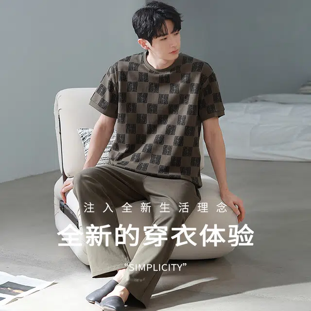 花季的故事 满印上衣亲肤休闲居家可外穿睡衣套装 男款 橄榄色