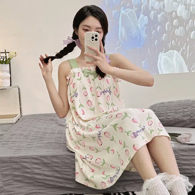 花季的故事 舒适中长款家居外穿吊带睡裙 女款 花色