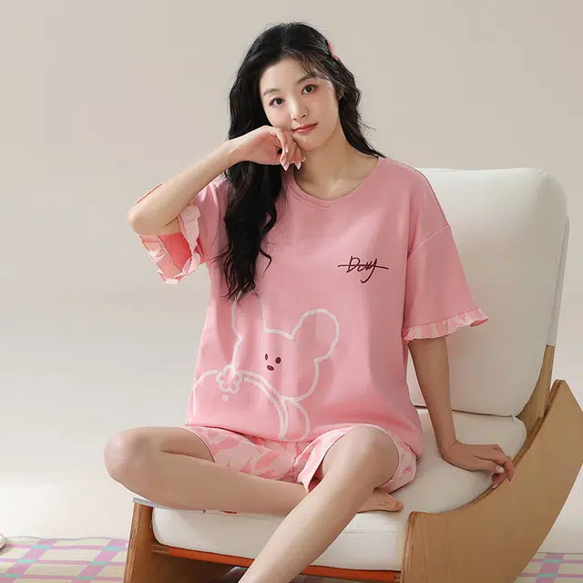 花季的故事 短袖短裤可外穿甜美可爱睡衣套装 女款 粉红色