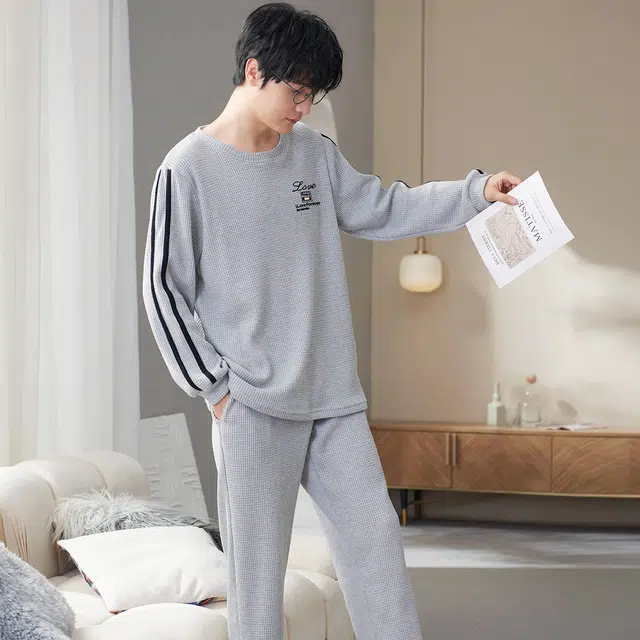 花季的故事 春圆领套头休闲家居服 长袖睡衣套装 男士 灰色