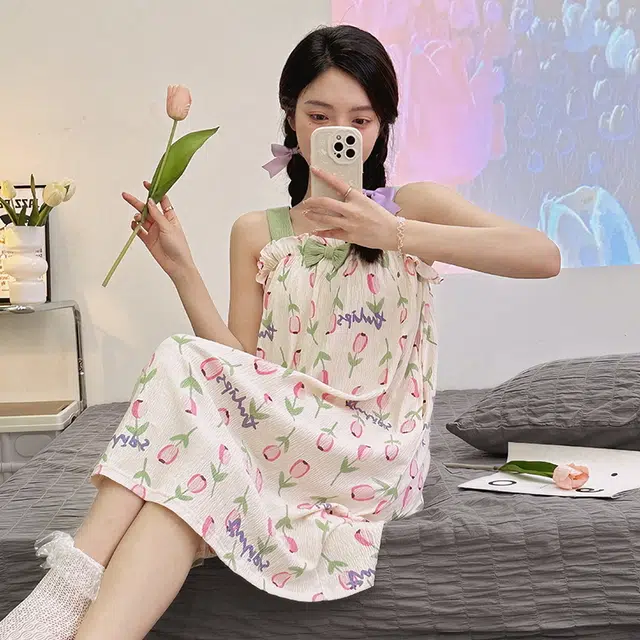 花季的故事 舒适中长款家居外穿吊带睡裙 女款 花色