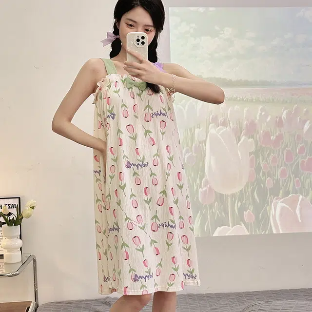 花季的故事 舒适中长款家居外穿吊带睡裙 女款 花色