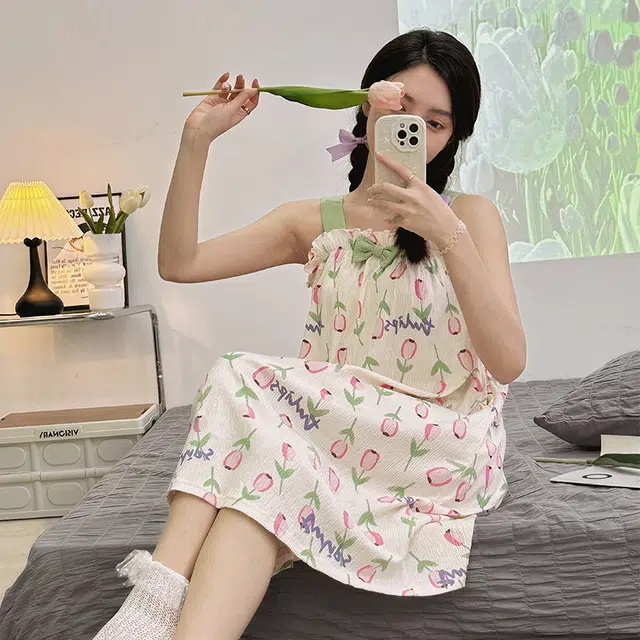 花季的故事 舒适中长款家居外穿吊带睡裙 女款 花色