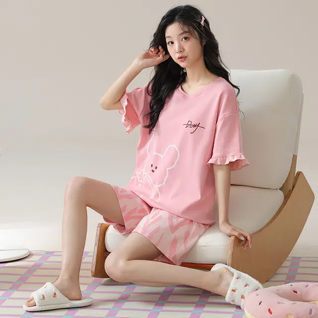花季的故事 短袖短裤可外穿甜美可爱睡衣套装 女款 粉红色