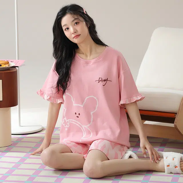 花季的故事 短袖短裤可外穿甜美可爱睡衣套装 女款 粉红色