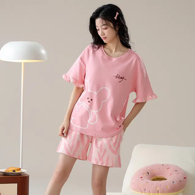 花季的故事 短袖短裤可外穿甜美可爱睡衣套装 女款 粉红色