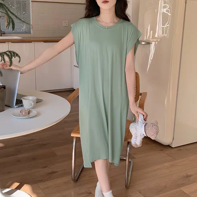 花季的故事 圆领无袖舒适透气睡裙 女款 绿宝石