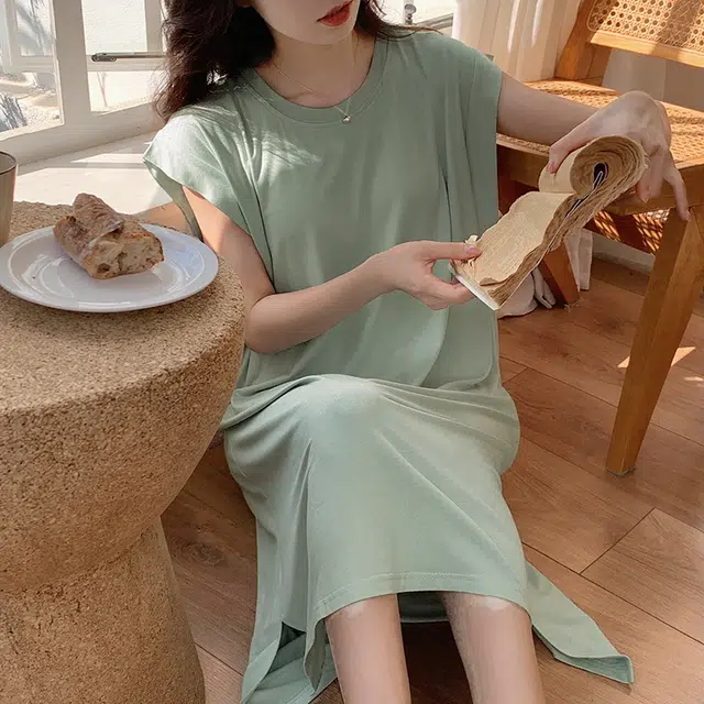 花季的故事 圆领无袖舒适透气睡裙 女款 绿宝石