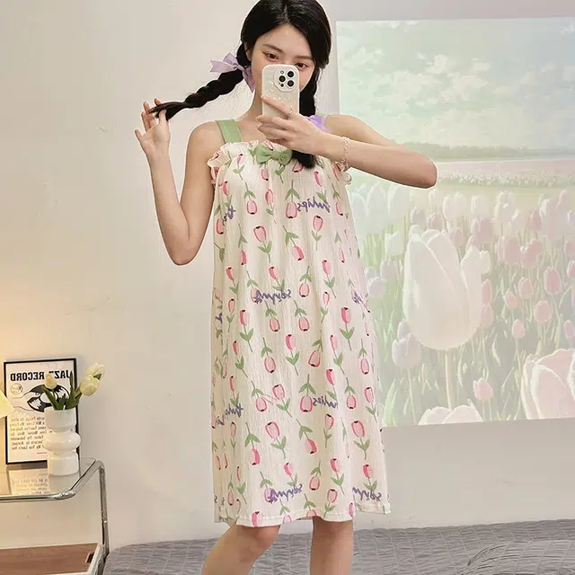 花季的故事 舒适中长款家居外穿吊带睡裙 女款 花色