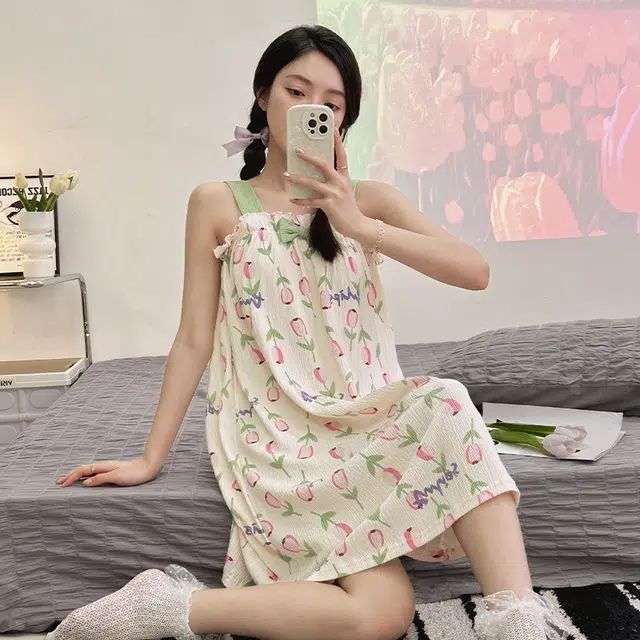 花季的故事 舒适中长款家居外穿吊带睡裙 女款 花色