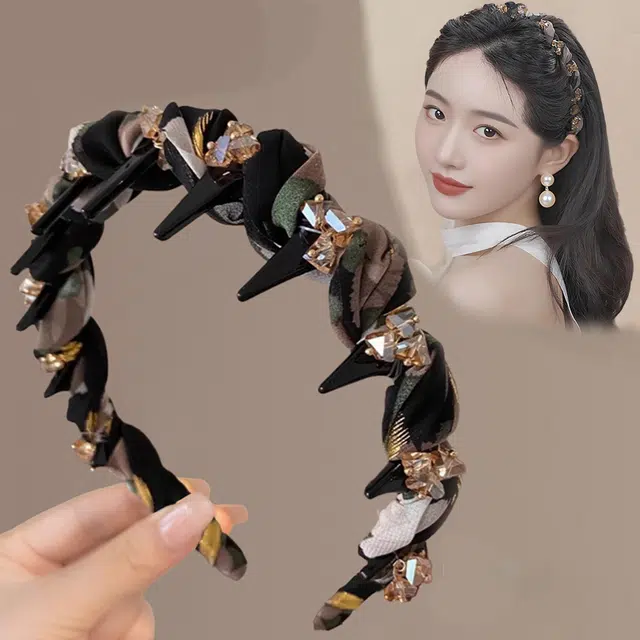 左欧 法式复古高颅顶高级感头箍油墨画大波浪带齿 布艺 发箍 女款