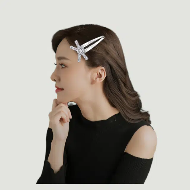 左欧 银色蝴蝶结满钻水钻 铜 发夹 女款