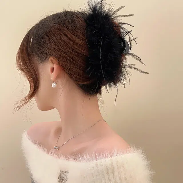 左欧 羽毛抓夹大号后脑勺辣妹鸡窝头鲨鱼夹 发夹 女款