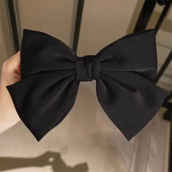 左欧 黑色立体蝴蝶结高级感缎面公主头顶夹大号新款弹簧夹后脑勺 发夹 女款