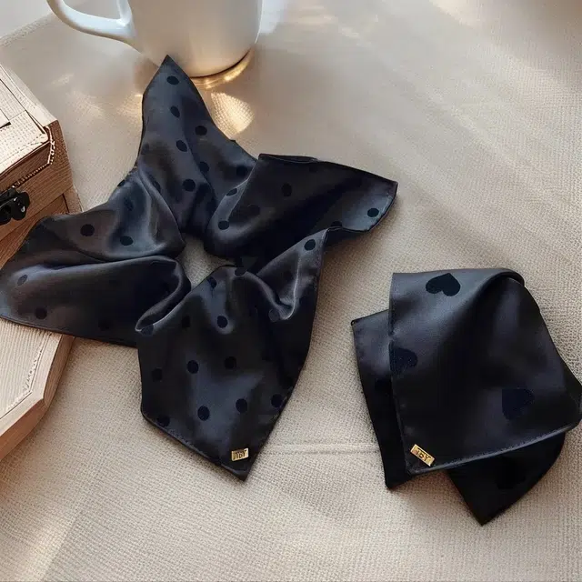 左欧 黑色爱心波点韩系高级感气质绝美 缎面 发圈 女款