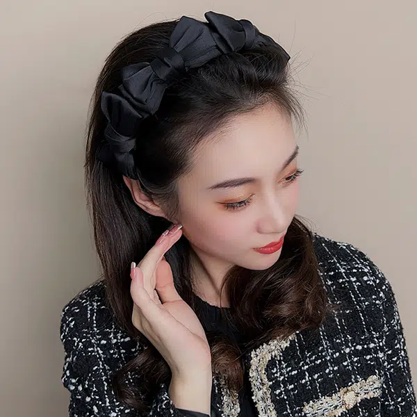左欧 高级感缎面百搭发卡头箍新款高颅顶发饰 蝴蝶结发箍 女款