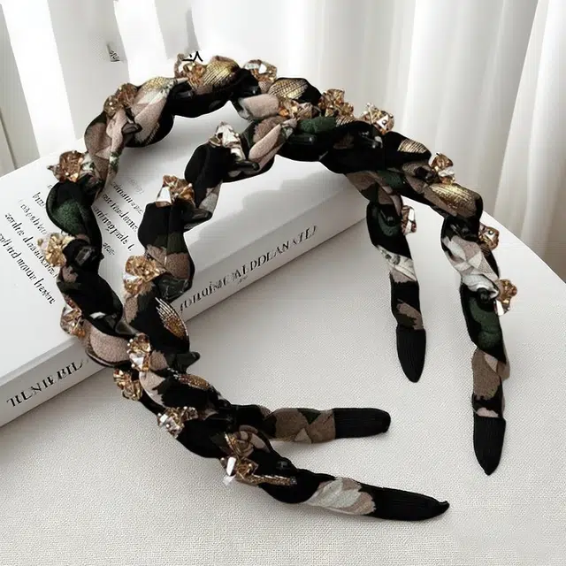 左欧 法式复古高颅顶高级感头箍油墨画大波浪带齿 布艺 发箍 女款