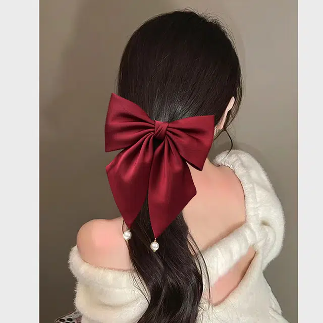 左欧 大蝴蝶结头饰酒红色 布艺 发夹 女款