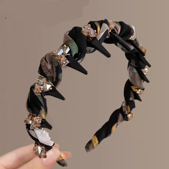 左欧 法式复古高颅顶高级感头箍油墨画大波浪带齿 布艺 发箍 女款