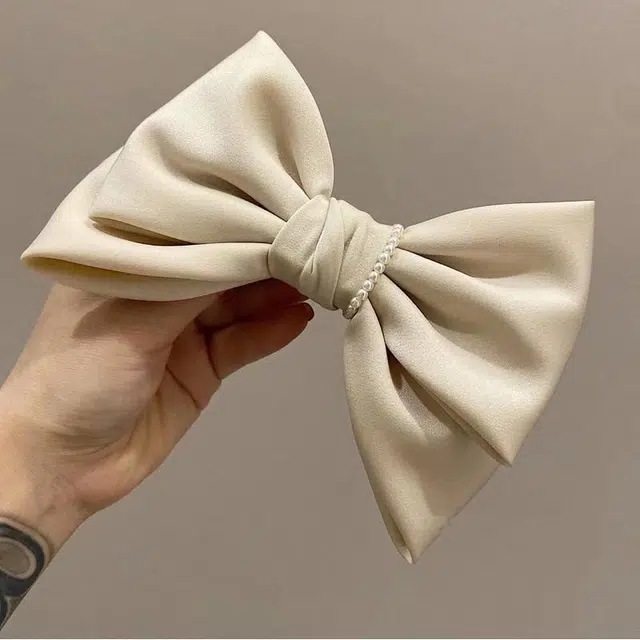 左欧 黑色蝴蝶结 后脑勺盘发弹簧夹顶夹 甜美发卡头饰 布艺 珍珠 发夹 女款