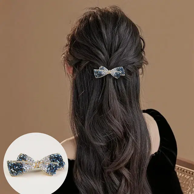 左欧 蝴蝶结优雅大气半扎发一字夹 后脑勺发卡小夹子发量少头饰#好运 合金 发夹 女款