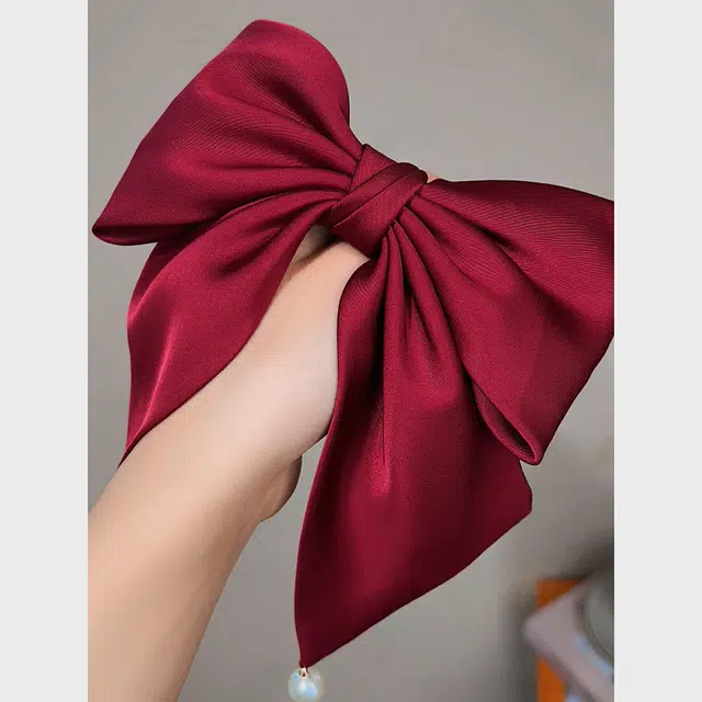 左欧 大蝴蝶结头饰酒红色 布艺 发夹 女款