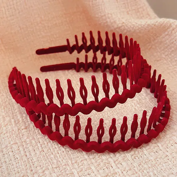 左欧 本命年发箍秋冬复古红色植绒波浪发箍带齿防滑洗脸压碎发发卡 头箍 女款