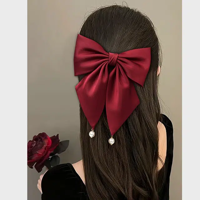 左欧 大蝴蝶结头饰酒红色 布艺 发夹 女款