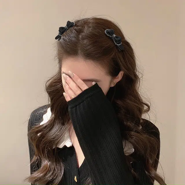 左欧 黑色蝴蝶结刘海前额高级感布艺鸭嘴夹 发夹 女款