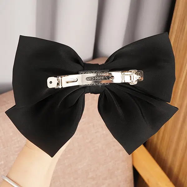 左欧 黑色立体蝴蝶结高级感缎面公主头顶夹大号新款弹簧夹后脑勺 发夹 女款