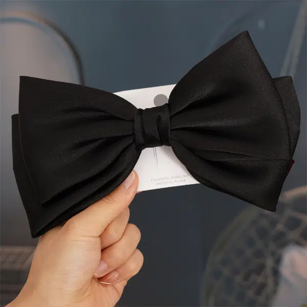 左欧 黑色立体蝴蝶结高级感缎面公主头顶夹大号新款弹簧夹后脑勺 发夹 女款
