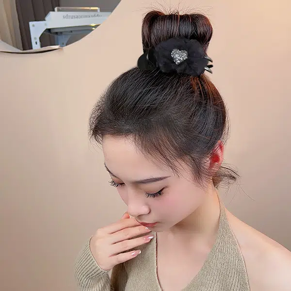左欧 高级感丸子头水钻爱心蝴蝶结盘发固定神器 发夹 女款