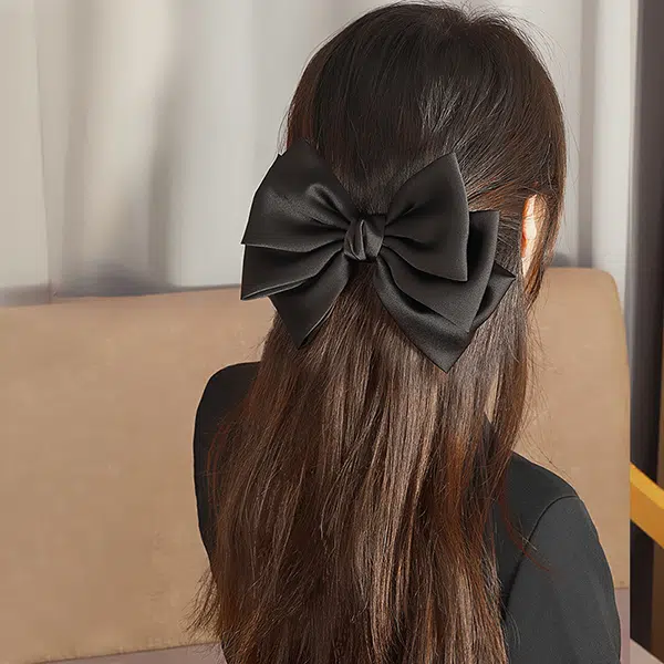 左欧 黑色立体蝴蝶结高级感缎面公主头顶夹大号新款弹簧夹后脑勺 发夹 女款