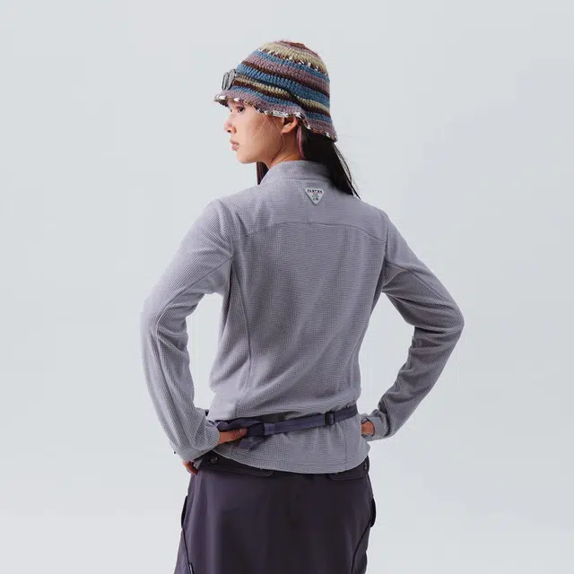 蓝岐 户外运动方格加绒套头衫半拉链保暖长袖卫衣 女款 浅紫色
