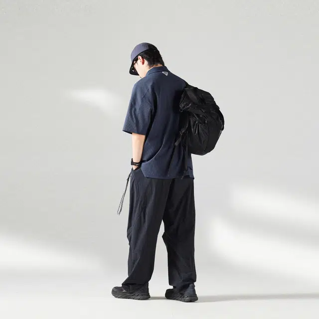 蓝岐 超轻薄透气防水直筒自收纳防晒凉感休闲裤 男女同款 黑藏青