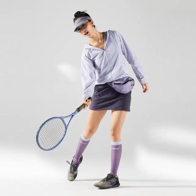 蓝岐 防泼水凉感冰影衣透气散热遮阳防紫外线连帽防晒服 女款 浅紫色