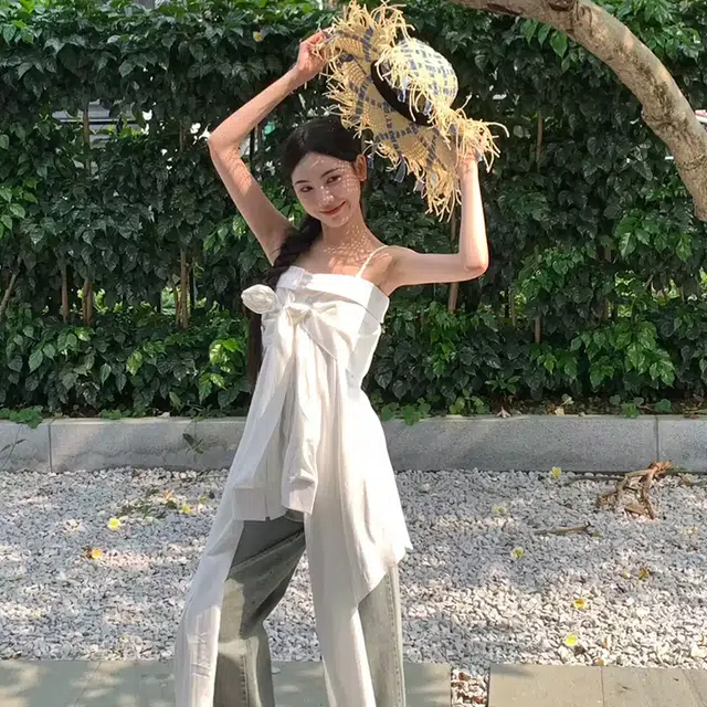 依钗 不规则系蝴蝶结格子纯欲修身背心吊带 女款