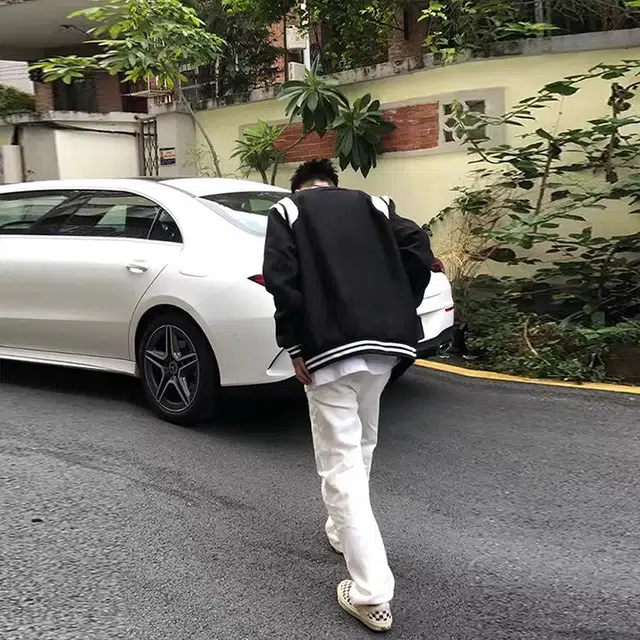 地界二  美式潮牌高街复古基础款黑白拼接宽松单排扣舒适长袖休闲百搭棒球服 男女同款 黑色