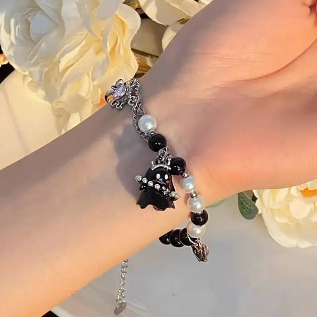 亲喜 黑白小幽灵 卡通串珠小众甜酷风辣妹个性可爱搞怪万圣节酷设计感 合金 手链 女款