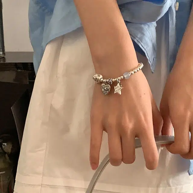 亲喜 摇滚甜心甜酷温柔可爱少女星星爱心多巴胺小清新森系优雅设计感酷街头嘻哈 合金 手链 女款 银色