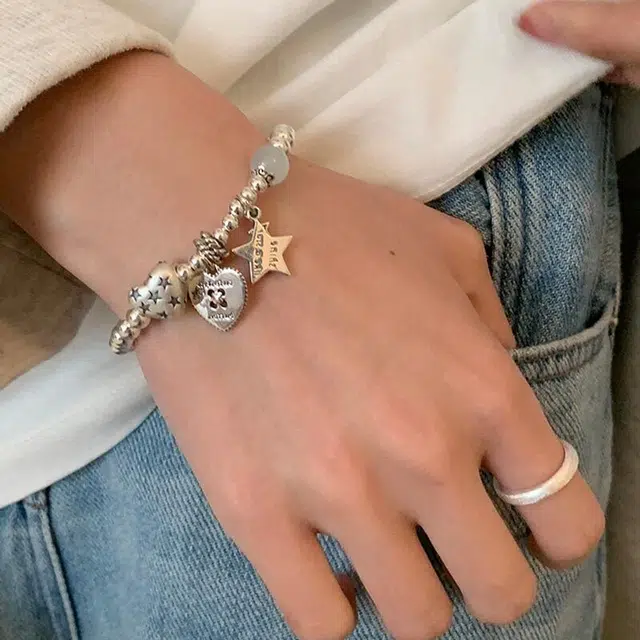 亲喜 摇滚甜心甜酷温柔可爱少女星星爱心多巴胺小清新森系优雅设计感酷街头嘻哈 合金 手链 女款 银色