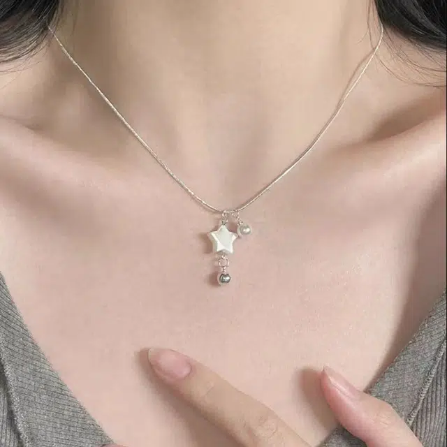 亲喜 恋与星空链温柔法式贝壳星星珍珠轻奢小众高级感锁骨链冷淡风夏季 铜 项链 女款