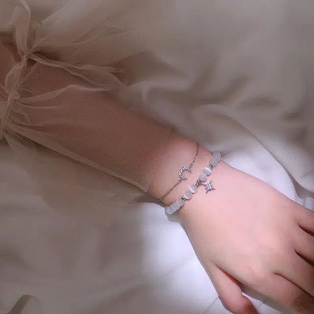 亲喜 星月双层小众浪漫设计感轻奢森系白月光清冷感优雅精致女神甜美 猫眼石 手串 女款