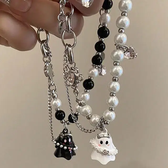 亲喜 黑白小幽灵 卡通串珠小众甜酷风辣妹个性可爱搞怪万圣节酷设计感 合金 手链 女款