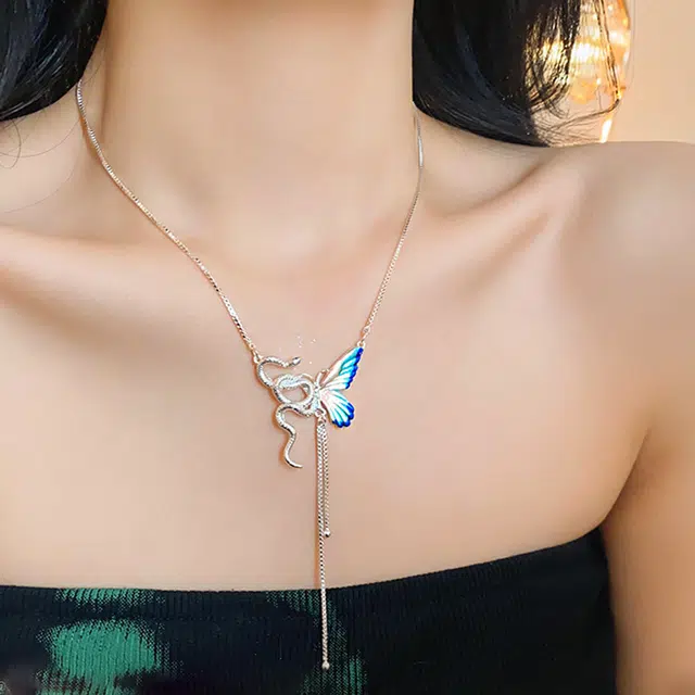 亲喜 新中式蛇与蝴蝶流苏设计感小众高级感潮流 合金 项链 女款