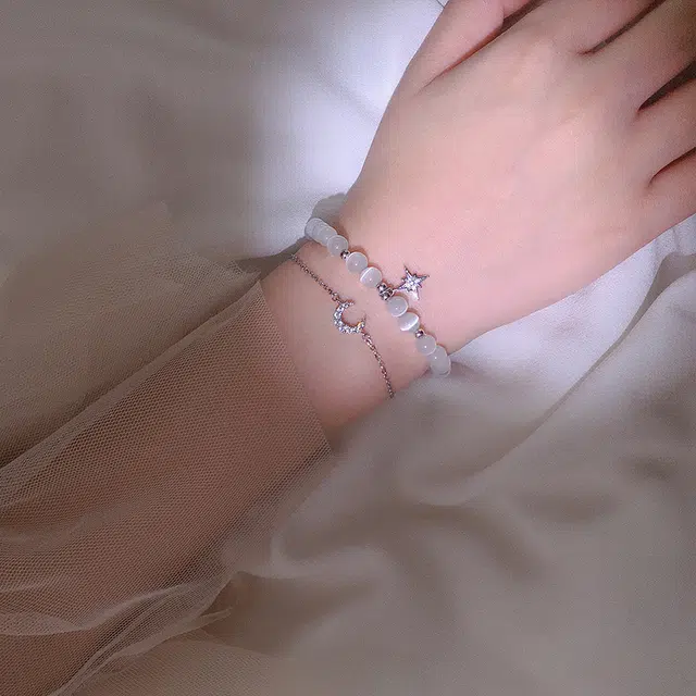亲喜 星月双层小众浪漫设计感轻奢森系白月光清冷感优雅精致女神甜美 猫眼石 手串 女款